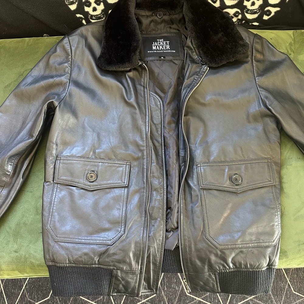 Black Leather Bomber Jacket